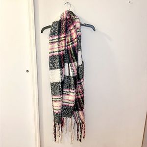 BP plaid fringe scarf, pink/yellow/white/black